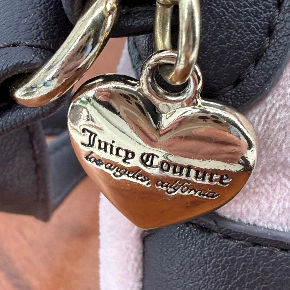 Juicy Couture Pink Velour Black Trim Satchel Crossbody Dome Satchell Bag‎